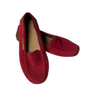 Sioux Red Suede Leather Moccasins‎ Womens Size 7 Slip On Loafer Flats Vintage